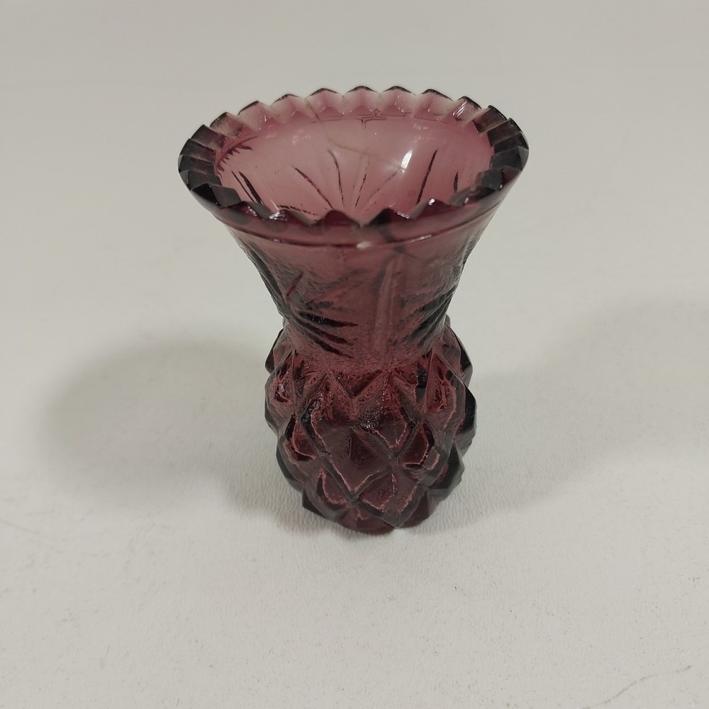 Vintage Purple Dark Amethyst Mini Bud Vase Toothpick‎ Holder 2 1/4" Glass